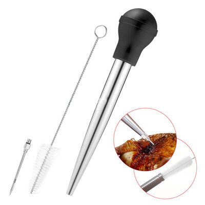 

Meat BBQ Turkey Cooking Stainless Steel Baster With Silicone Bulb Pump Tool SET1