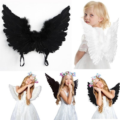 

Kids Adult WhiteBlack Feather Fairy Feather Angel Wings Fancy Dress Costume Xmas Party Cosplay Photography Props