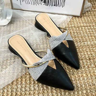 

Pointed Baotou half slippers women wear 2019 summer new net red fashion Joker lazy flat Mueller shoes women