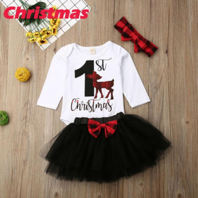 

UK "My 1st Christmas" Newborn Baby Girl Long Sleeve Romper Tulle Skirt Clothes