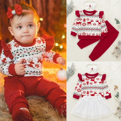 

Xmas Toddler Infant Baby Girls Long Sleeve Tops Pants Warm Outfits Clothes Set