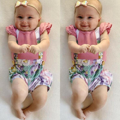 

US Infant Baby Girls Summer Outfits Clothes Romper TopsOveralls Shorts 2PCS Set