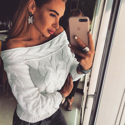 

Women Ladies Off Shoulder Sweatshirt Long Sleeve Sweater Jumper Pullover Tops