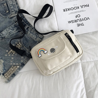 

Temperament fashion chic Messenger bag 2019 new cartoon planet canvas small square bag female simple wild shoulder bag