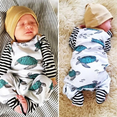 

Newborn Baby Boys Long Sleeve Turtle One Piece Jumpsuit Romper Outfits Clothes