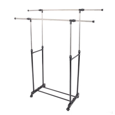 

Zimtown Adjustable Double Rod Garment Rack Rolling Bar Rail Rack Clothes Hanger Shoes