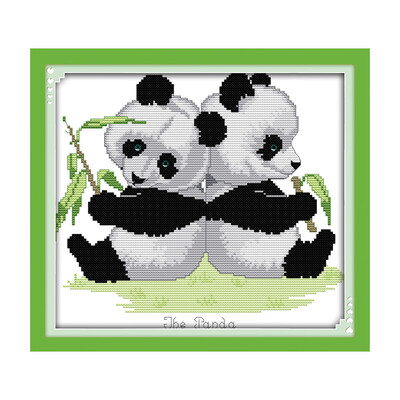

Decdeal 118 106 inches DIY Panda Twins Pattern Cross Stitch Kit with Blank 14CT Canvas Cloth & Cotton Thread Embroidery Cross-