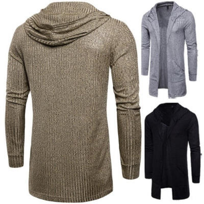 

Mens hoodie Shawl Sweater Winter Autumn Long line Coat Knitted Cardigan Top