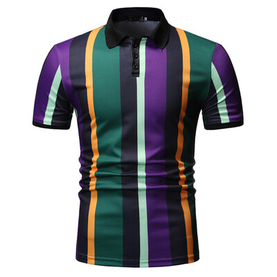 

Tailored Mens Striped Splicing Pattern Casual Fashion Lapel Short Sleeve Shirt