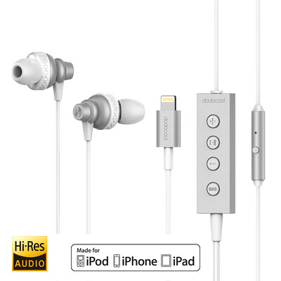 

dodocool MFi Certified Hi-Res In-ear Stereo Earphone with Lightning Connector Remote&Mic - 24 bit High-Resolution Audio for Li