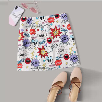 

Roseonmyhand Womens Casual Fit Flower Print And Graffiti Elegant Waist Mini Skirt