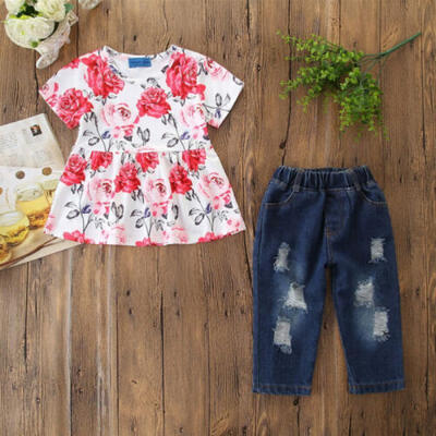 

Baby Girls Kids Clothes Short Sleeves T-Shirt Pants 2Pcs Outfits Sets