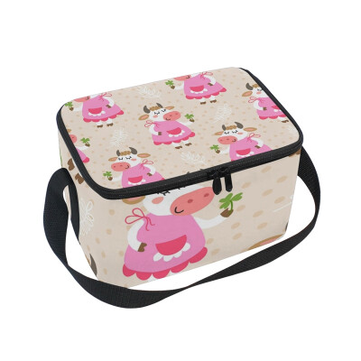 

ALAZA Lunch Box Insulated Lunch Bag Large Cooler Cute Cartoon Cow Tote Bag