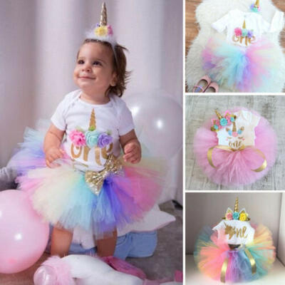 

3PCS Baby Girls 1st Birthday Outfit Party Romper Skirt Cake Smash Tutu Dress