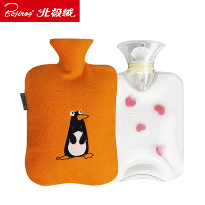 

Arctic velvet water injection hot water bottle warm water bag thickened explosion-proof hand warmers warm baby transparent color with penguin orange yellow fleece cloth set color temperature plastic block