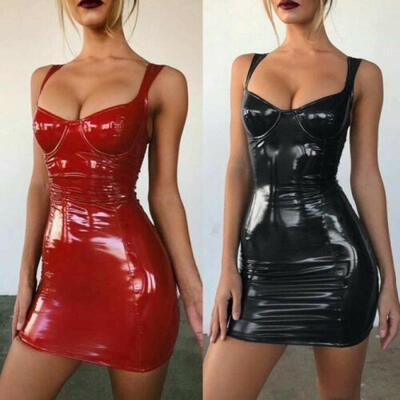 

Women SexySissy Dress Latex Faux Leather Bodycon Nightwear Cocktail Dress