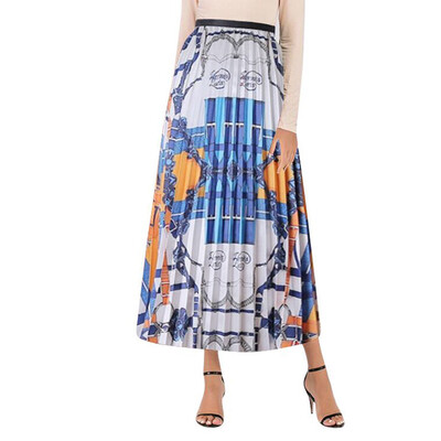 

Roseonmyhand Women Vintage Casual Pleated Zipper High Waist Skirt A-line Printing Skirts