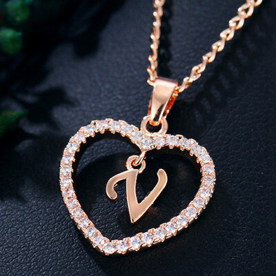 

Womens Heart Pendant Necklace with Cubic Zirconia&Letter Pendant Necklace Gift for Women or Girls