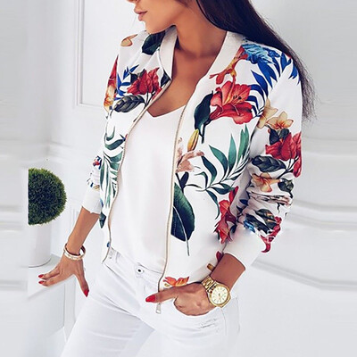 

Fashion Women Retro Floral Zipper Bomber Jacket Baseball Casual Coat Outwear Ix