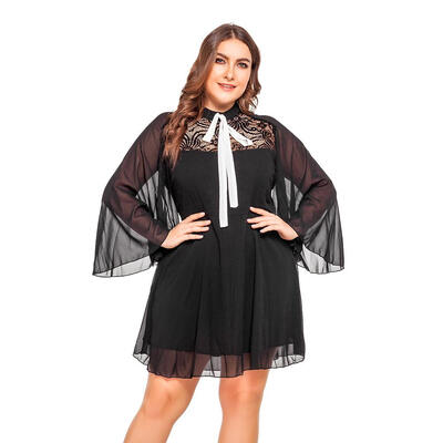 

Chiffon Flare Sleeve Dress Women Solid Color Large Size Bandage Dresses
