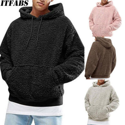 

US Mens Warm Hoodie Fluffy Fleece Hooded Jacket Casual Sweatshirt Pullover Coat