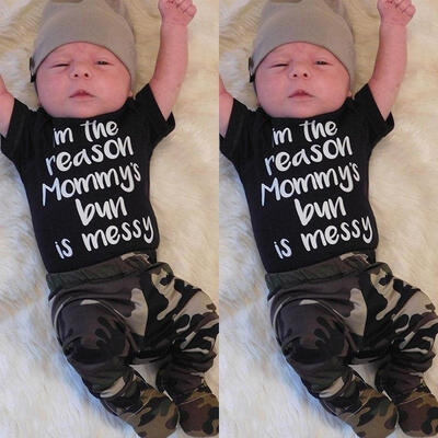 

Newborn Baby Boys Tops Romper Bodysuit Jumpsuit Camo Pants Outfits Set Clothes