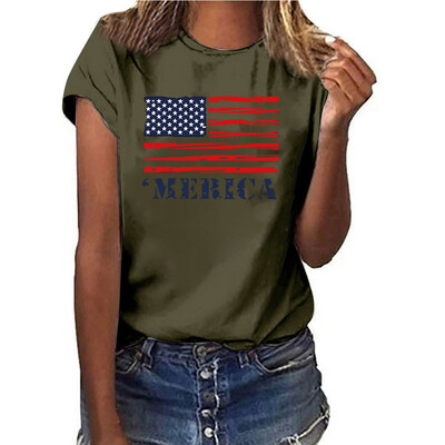 

Starmoon Women Plus Size National Flag Independence Day Print Short Sleeve T-Shirt Tops