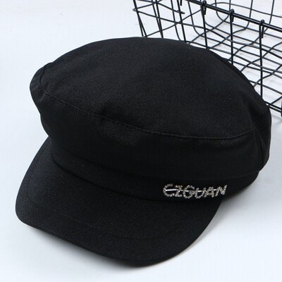 

Hat Female Spring&Autumn Cotton Letter Flat-topped Navy Hat