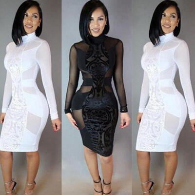 

Women Long Sleeve Skinny Party Dress Lace New Women Ladies Clothes Dresses Bandage Bodycon