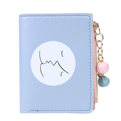 

Cute Women Bifold Purse Printing Beads Pendant Leather Wallet Card Holder