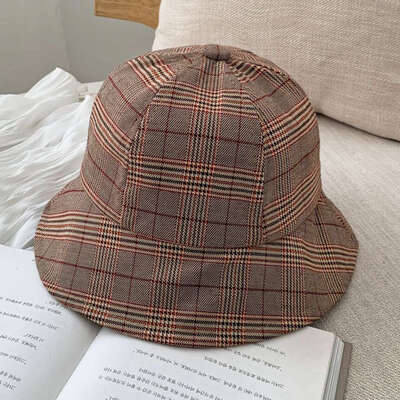 

Summer Fashion Folding Casual Plaid Hat Ladies Bucket Sun Hat Outdoors Fisherman Hat Sunscreen Beach Hat