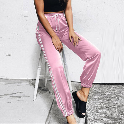 

Tailored Fashion Womens Casual Bandage Stripe Trousers Elastic Ankle Length Pants