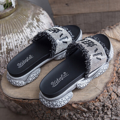 

Cool&slippers women wear muffin thick bottom seaside lazy man word drag fashion water drill outdoor beach