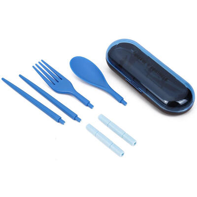 

3 in 1 Portable Tableware Sets Spoon Fork Chopsticks Bento Tools Blue