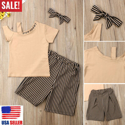 

Toddler Kids Baby Girl Summer Tops T-shirt Denim Shorts 3Pcs Outfits Clothes