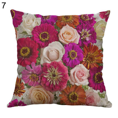 

Linen Rose Peony Tulip Flower Pillow Case Cushion Cover Sofa Bed Car Cafe Decor