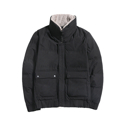 

ZHUO DENG NU Mens Short Cotton Jacket Imitation Lamb Hair Lapel