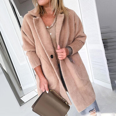 

Womens Casual Long Sleeve Lapel Collar Cardigan Solid Loose Button Outwear Coat