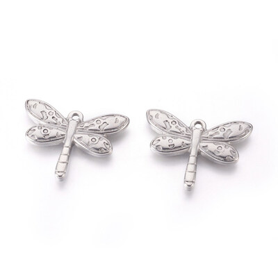 

304 Stainless Steel Pendants Dragonfly Antique Silver 27x36x4mm Hole 25mm