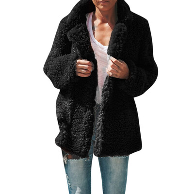 

Toponeto Women Plus Size Casual Pocket Plush Faux Outwear Cardigan Coat