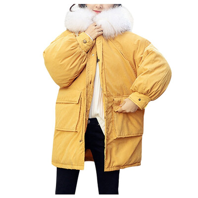 

Toponeto Women Fashion Outerwear Long Cotton-padded Jackets Pocket Faux Fur Hooded Coats
