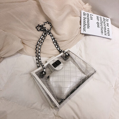 

New bag female 2019 new tide fashion girl jelly transparent white rhombic chain shoulder slung small square bag