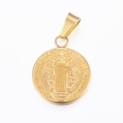 

Fashionable 304 Stainless Steel Pendants Flat Round with San Benito Golden 19x16x25mm Hole 3x7mm