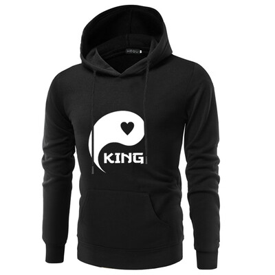 

New Fashion Funny King And Queen Yin Yang Printed Hoodie Couple Cute Long Sleeve Black Hooded Sweatshirt Gifts For Lover