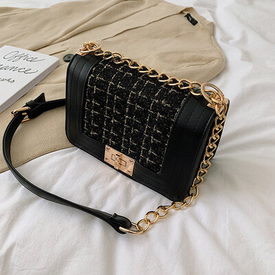 

Bag female new wave Korean fashion woolen casual chain shoulder slung small square bag lock bag