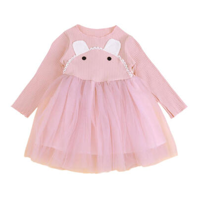 

Autumn Girls Kids Cute Princess Dresses Long Sleeve Stitching Gauze Clothes