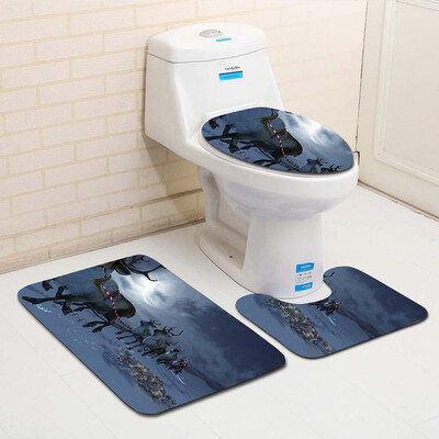 

Gobestart 3PCS Fancy Santa Toilet Seat Cover&Rug Bathroom Set Christmas Decor