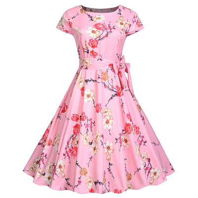 

Floral Print A Line Belted Dress