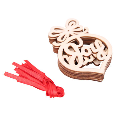 

6pcs 1 Kit Christmas Wooden Heart Shaped Pendants Ornaments DIY Wood Crafts Tree
