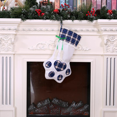 

Toponeto Plaid Christmas Gift Bags Pet Dog Cat Paw Stocking Socks Xmas Tree Ornaments